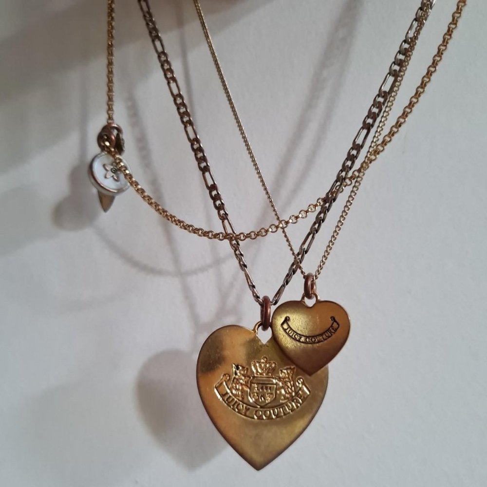 Vintage y2k juicy couture engraved layered necklace with rhinestones.